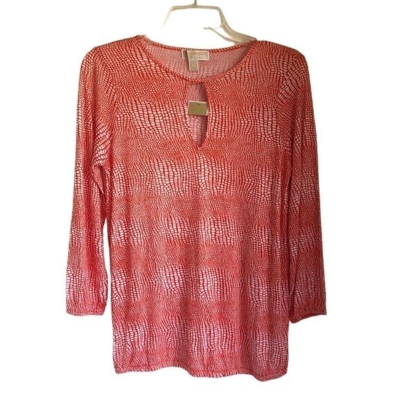 Michael Kors Peasant Top Keyhole Neck in Mandarin and White Size XS NWT - Picture 7 of 8